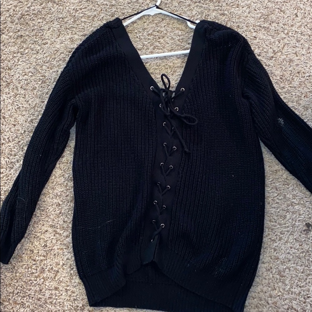 Nordstrom Black Lace Up Back Sweater